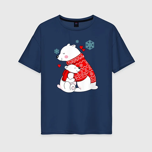 Женская футболка оверсайз Медведица с медвежонеком / Тёмно-синий – фото 1