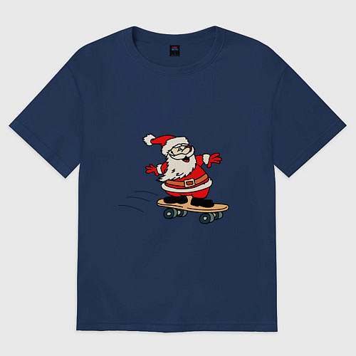 Женская футболка оверсайз Санта на скейтборде / Тёмно-синий – фото 1