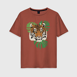 Футболка оверсайз женская Тигр в джунглях, цвет: кирпичный