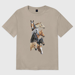 Футболка оверсайз женская Лошади, цвет: миндальный