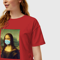 Футболка оверсайз женская Мона Лиза в маске, цвет: красный — фото 2