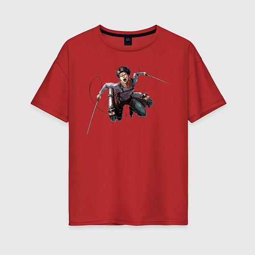 Женская футболка оверсайз Леви Атака Титанов Арт 02 / Красный – фото 1