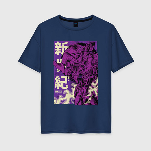 Женская футболка оверсайз Evangelion Eva-01 / Тёмно-синий – фото 1