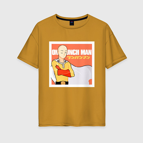Женская футболка оверсайз Сайтама One Punch Man / Горчичный – фото 1