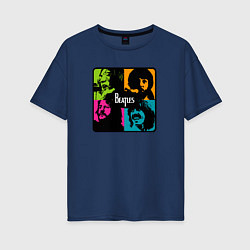 Футболка оверсайз женская The Beatles в стиле Поп Арт, цвет: тёмно-синий