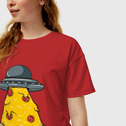 Футболка оверсайз женская Пришельцы верят в пиццу, цвет: красный — фото 2