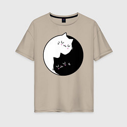 Футболка оверсайз женская Yin and Yang cats, цвет: миндальный