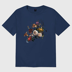 Футболка оверсайз женская Цветы, цвет: тёмно-синий