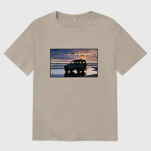 Женская футболка оверсайз Land Rover Defender на закате / Миндальный – фото 1
