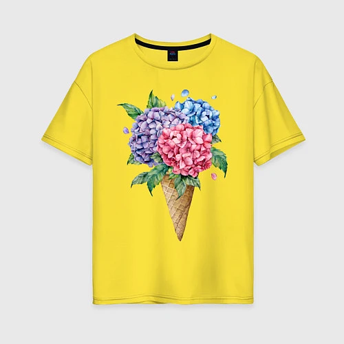 Женская футболка оверсайз Букет цветов в рожке / Желтый – фото 1