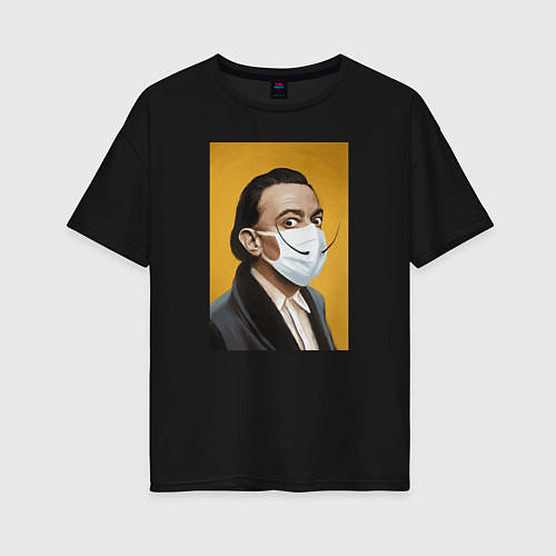 Женская футболка оверсайз Сальвадор Дали в маске / Черный – фото 1
