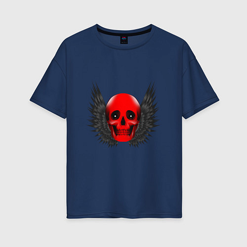 Женская футболка оверсайз Череп с крыльями / Тёмно-синий – фото 1