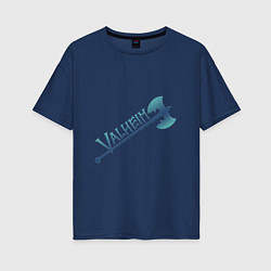 Футболка оверсайз женская Valheim светлое лого с секирой, цвет: тёмно-синий