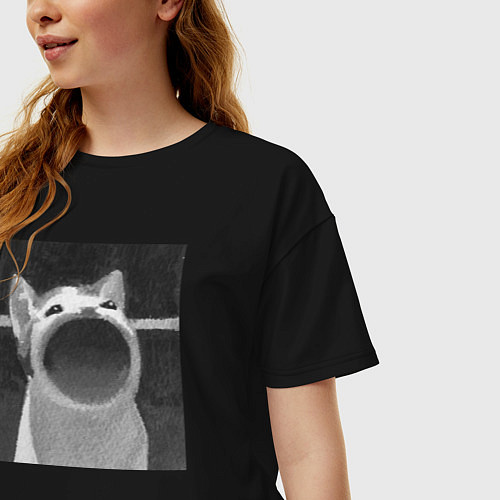 Женская футболка оверсайз ЧБ Pop Cat / Черный – фото 3