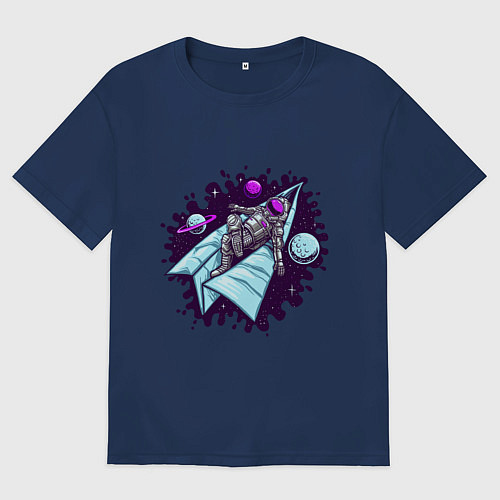 Женская футболка оверсайз Астронавт на самолетике / Тёмно-синий – фото 1