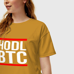 Футболка оверсайз женская БИТКОИН BITCOIN HODL BTC, цвет: горчичный — фото 2