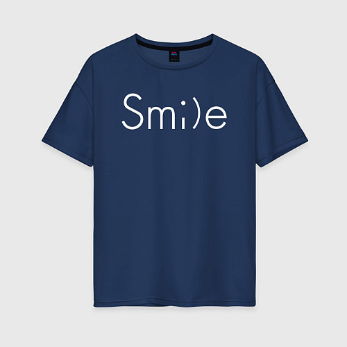Женская футболка оверсайз SMILE УЛЫБКА / Тёмно-синий – фото 1