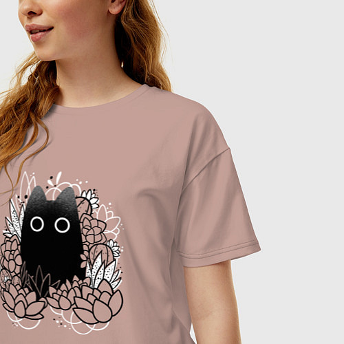 Женская футболка оверсайз Cat in plants / Пыльно-розовый – фото 3