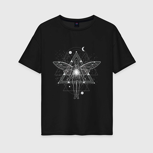 Женская футболка оверсайз Геометрия астрал и душа / Черный – фото 1