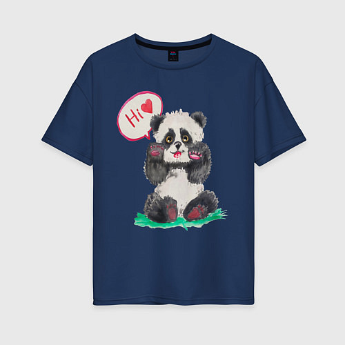 Женская футболка оверсайз Акварельная милая панда / Тёмно-синий – фото 1