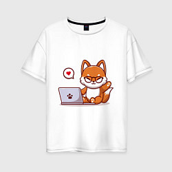 Женская футболка оверсайз Cute fox and laptop