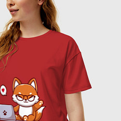 Футболка оверсайз женская Cute fox and laptop, цвет: красный — фото 2