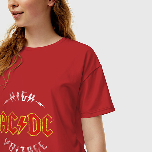 Женская футболка оверсайз AC DC HIGH VOLTAGE / Красный – фото 3