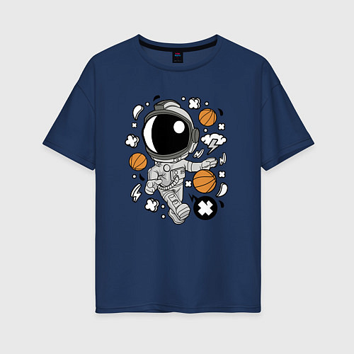 Женская футболка оверсайз Космонавт Баскетболист / Тёмно-синий – фото 1