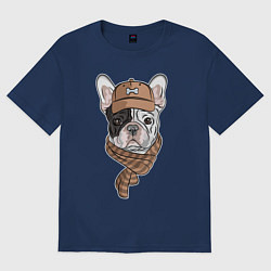 Женская футболка оверсайз ФРАНЦУЗСКИЙ БУЛЬДОГ В ШАПКЕ