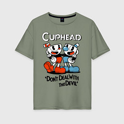 Футболка оверсайз женская Cuphead, Dont deal with devil, цвет: авокадо