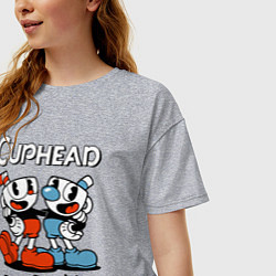 Футболка оверсайз женская Cuphead, Dont deal with devil, цвет: меланж — фото 2