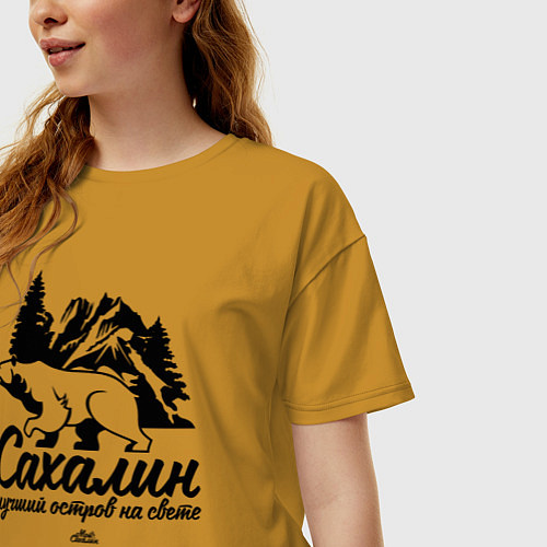 Женская футболка оверсайз Сахалин - лучший остров / Горчичный – фото 3