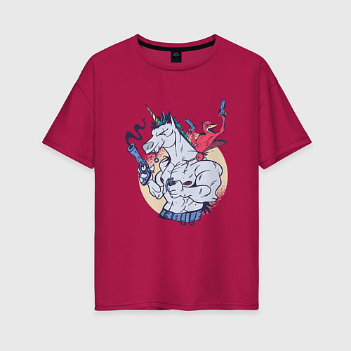 Женская футболка оверсайз Единорог - Рембо / Маджента – фото 1