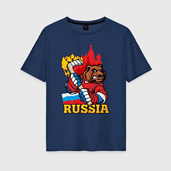 Футболка оверсайз женская Хоккей Россия, цвет: тёмно-синий