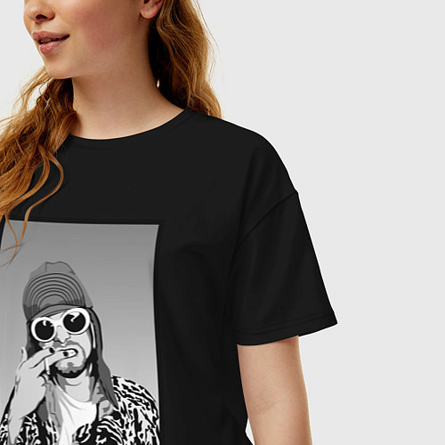 Женская футболка оверсайз Курт Кобейн Nirvana ЧБ / Черный – фото 3