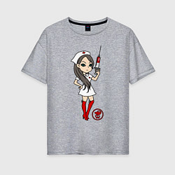 Футболка оверсайз женская Медсестра со шприцом, цвет: меланж