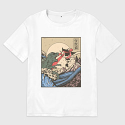 Футболка оверсайз женская Cat Kong versus Godzilla Kaiju, цвет: белый