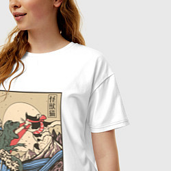 Футболка оверсайз женская Cat Kong versus Godzilla Kaiju, цвет: белый — фото 2