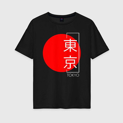 Женская футболка оверсайз Tokyo иероглифами / Черный – фото 1