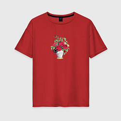Футболка оверсайз женская Розы в вазе, цвет: красный
