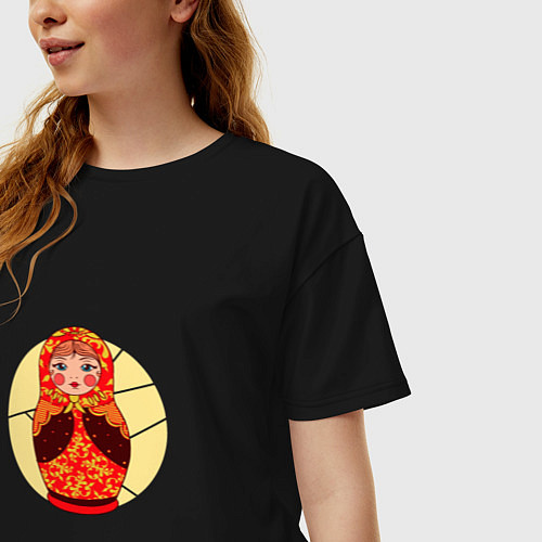 Женская футболка оверсайз Матрёшка расписная с хохломой / Черный – фото 3