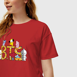 Футболка оверсайз женская BTS ПЕРСОНАЖИ BT21, цвет: красный — фото 2