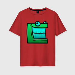 Футболка оверсайз женская Geometry Dash: Green cube Z, цвет: красный