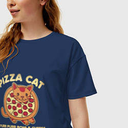 Футболка оверсайз женская Pizza Cat, цвет: тёмно-синий — фото 2