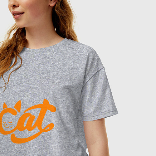 Женская футболка оверсайз Кот - Cat / Меланж – фото 3