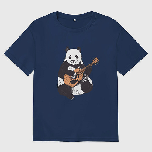 Женская футболка оверсайз Панда гитарист Panda Guitar / Тёмно-синий – фото 1