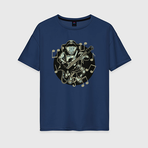 Женская футболка оверсайз Космонавт с гитарой / Тёмно-синий – фото 1