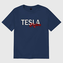 Футболка оверсайз женская TESLA MOTORS ТЕСЛА, цвет: тёмно-синий