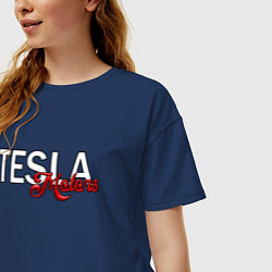 Футболка оверсайз женская TESLA MOTORS ТЕСЛА, цвет: тёмно-синий — фото 2