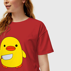 Футболка оверсайз женская УТКА С НОЖОМ КРУГЛЯШ, цвет: красный — фото 2